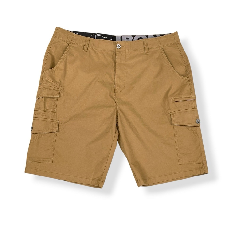 Iron Co Shorts Men 38 Beige Cargo Flap Pockets Chino Flex Waist NWT